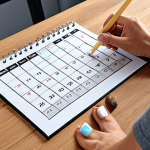 **Image:** A person joyfully completing a small step towards a larger goal, like writing 500 words, with a calendar showing realistic deadlines in the background, surrounded by motivational quotes in Swedish.